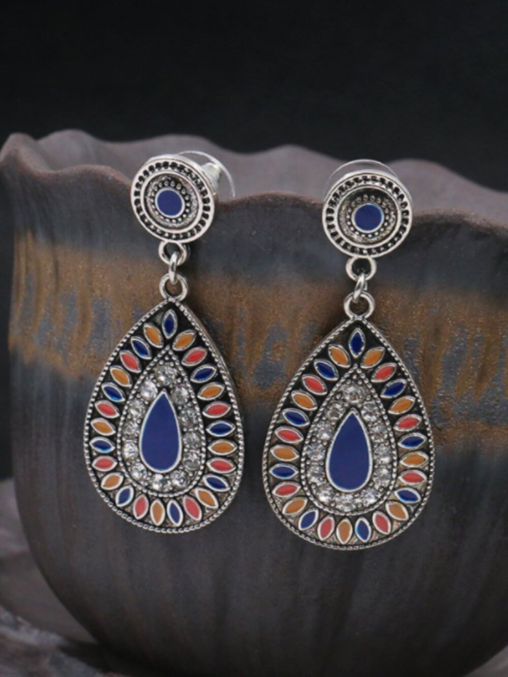 Blue Womens Boho Teardrop Dangle Earrings Vintage Style Statement Drop Jewelry